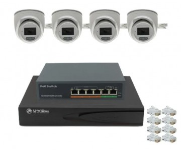 Готовый комплект IP видеонаблюдения U-VID на 4 купольные камеры HI-99CIP3B-F1.0W видеорегистратор NVR N9916A-AI и коммутатор POE Switch 4CH